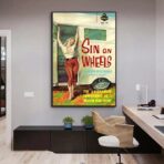 affiche caravane vintage avec pin up