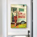 affiche caravane vintage avec pin up