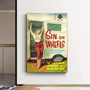 affiche caravane vintage avec pin up