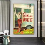 affiche caravane vintage avec pin up