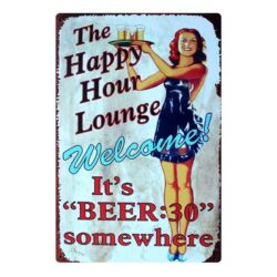 Plaque Métal Vintage Bière Pin-up