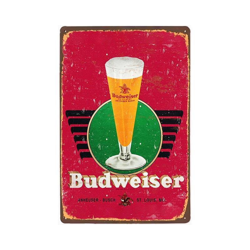 plaque-metal-vintage-budweiser-verre Plaque Métal Vintage Budweiser Verre