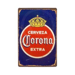 Plaque Métal Vintage Corona Extra Rouge Et Bleue