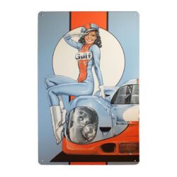 Plaque Métal Vintage Gulf Pin-up Brune