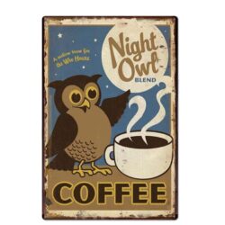 Plaque Métal Vintage Oiseau De Nuit