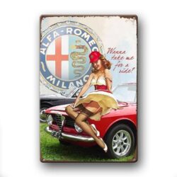 vintage pin up alfa romeo metal plate