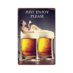 vintage pin up beer metal plate
