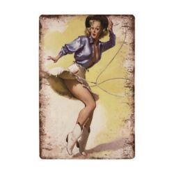 vintage pin up cowgirl metal plate
