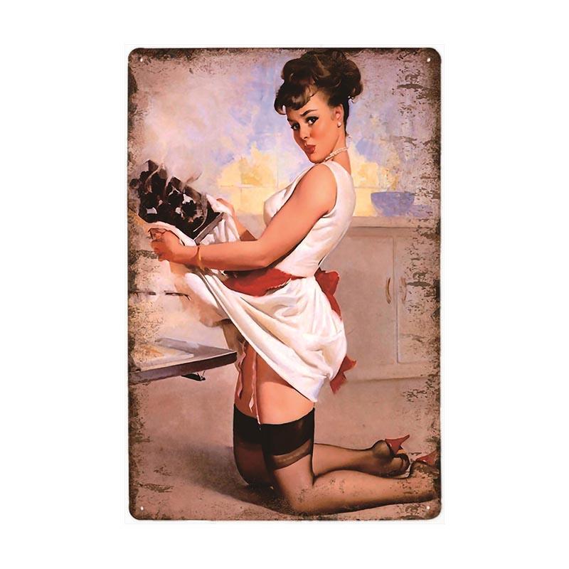vintage pin up cook metal plate vintage pin up cook metal plate