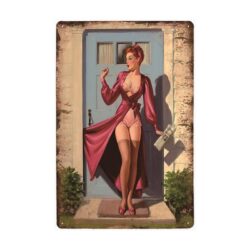 vintage pin up femme fatale metal plate