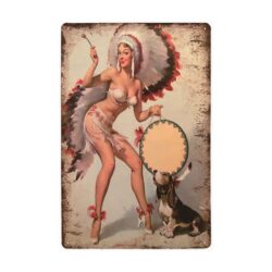 vintage indian pin up metal plate