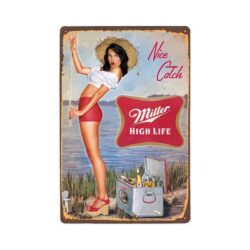 vintage pin up miller metal plate