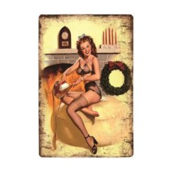 vintage pin up christmas metal plate