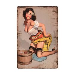 vintage pin up apples metal plate