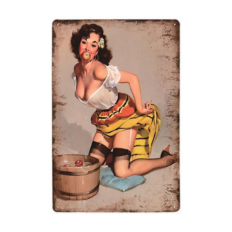 vintage pin up apples metal plate vintage pin up apples metal plate