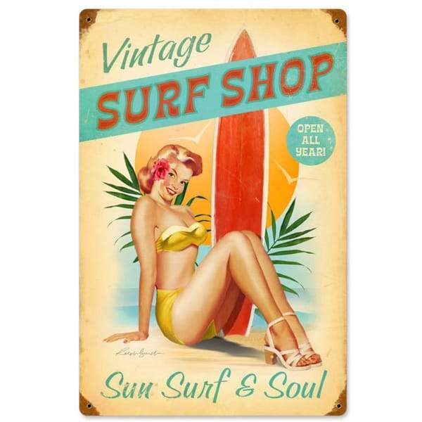 vintage surfing metal plate vintage surfing metal plate