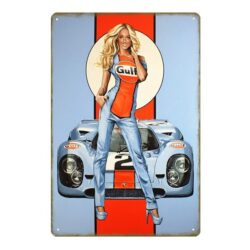 vintage metal sign pin up gulf