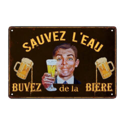 bière vieille plaque publicitaire humour en métal