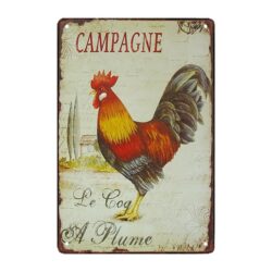plaque métal déco coq