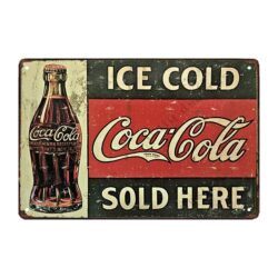 plaque métal fond vert coca cola