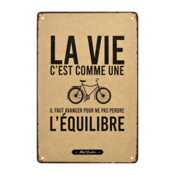 plaque métal la vie c'est comme une bicyclette