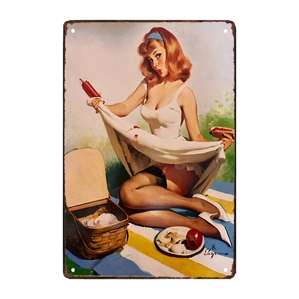 plaque-metal-decorative-pin-up-annees-50 plaque métal décorative pin up années 50