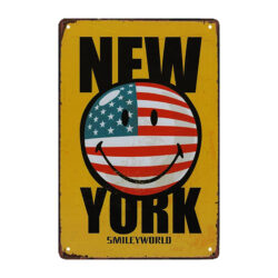 new york smiley metal plate