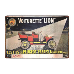 plaque métal peugeot voiturette lion