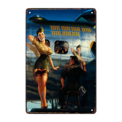 plaque métal pin up aviation peinture
