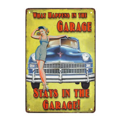 plaque métal pin up et voiture
