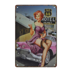 plaque métal pin up et voiture usa