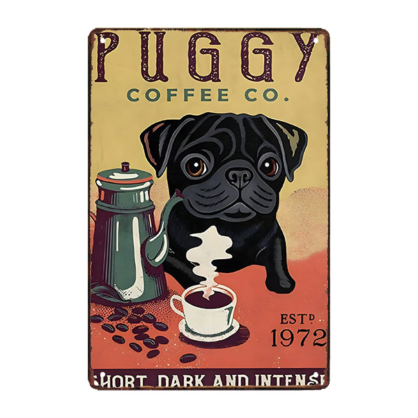 plaque-metal-pug-coffee plaque métal pug coffee