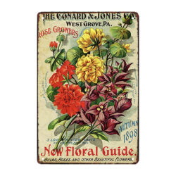 plaque métal retro fleurs